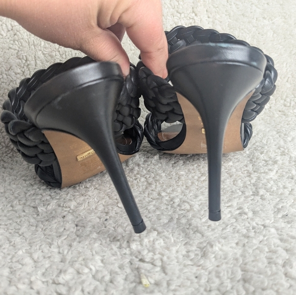 L'INTERVALLE Heel Black Leather Sandals Size  8 Made In Brazil - Picture 4 of 8